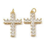 Brass Micro Pave Clear Cubic Zirconia Pendants, with Jump Ring, Cross Charms, Real 16K Gold Plated, 25x17x4.5mm, Hole: 3mm(KK-L257-13G)