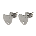 Non-Tarnish 304 Stainless Steel Heart Stud Earring Findings, with Loop and Flat Plate, Stainless Steel Color, 8x8mm, Hole: 1mm, pin: 0.8mm(STAS-R063-37)