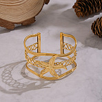 304 Stainless Steel Cuff Statement Bangles, Wide Bangles for Women, Flower, Ion Plating(IP), Real 18K Gold Plated, Inner Diameter: 2.46X1.85 inch(6.25X4.7cm)(BJEW-Z161-02G)