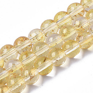 Transparent Spray Painted Glass Bead Strands, with Golden Foil, Round, Gold, 6~7mm, Hole: 1.2~1.5mm, about 65~67pcs/Strand, 14.76 inch~15.12 inch(37.5~38.4cm)(GLAA-N035-03B-B08)