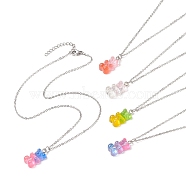 Resin Bear Pendant Necklace, 304 Stainless Steel Jewelry for Women, Mixed Color, 15.83 inch(40.2cm)(NJEW-JN04251)