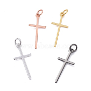 Brass Pendants, Long-Lasting Plated, Cross, Real 18K Gold Plated, Mixed Color, 23x10.5x0.6mm, Hole: 3.2mm(ZIRC-G160-31)