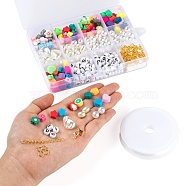 DIY Bracelet Jewelry Making Kits, 345Pcs Flower & Geometry Polymer Clay & Imitation Pearl Acrylic Beads, Zinc Alloy Lobster Claw Clasps & Elastic Crystal Thread and Iron Findings, Mixed Color, Beads: 345pcs/box(DIY-FS0001-20)