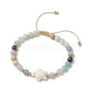 Natural Flower Amazonite Round Beaded Braided Bead Bracelets, with Dyed Synthetic Turquoise Beads for Women Men, Tortoise, Inner Diameter: 2~3-1/8 inch(5.2~8cm)(BJEW-JB10692-02)