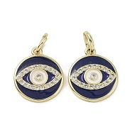 Real 18K Gold Plated Brass Micro Pave Cubic Zirconia Pendants, with Enamel and Jump Ring, Evil Eye Charms, Eye, 15x13x2mm, Hole: 4mm(KK-L209-072G-06)