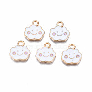 Alloy Enamel Charms, Cloud, with Smile Face, Light Gold, White, 13x12x1mm, Hole: 1.8mm(ENAM-S121-072L)
