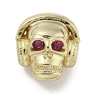 Brass Micro Pave Camellia Cubic Zirconia Beads, Skull, Real 18K Gold Plated, 13x11.5x7mm, Hole: 2.5mm(ZIRC-P119-18G)