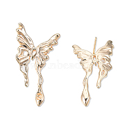 Brass Stud Earring Findings, for Half Drilled Beads, Cadmium Free & Nickel Free & Lead Free, Butterfly, Real 18K Gold Plated, 31.5x18mm, Pin: 0.7mm and 1mm(for half drilled bead)(KK-N232-429LG-B)