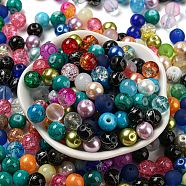 Opaque Spray Painted Glass Beads, Round, Mixed Color, 8mm, Hole: 1.2~1.5mm(DGLA-MSMC002-8mm)