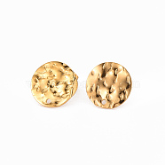 304 Stainless Steel Stud Earring Findings, with Earring Backs, Flat Round, Real 18K Gold Plated, 12.5mm, Hole: 1mm, Pin: 0.8mm(STAS-T052-38C-G)