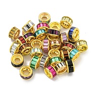 Brass European Beads, with Glass, Large Hole Beads, Long-Lasting Plated, Lead Free & Cadmium Free, Flat Round, Mixed Color, Real 18K Gold Plated, 9.5x5.5mm, Hole: 4mm(KKB-L215-028G)