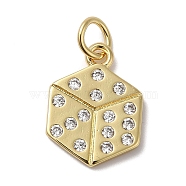 Rack Plating Brass Micro Pave Clear Cubic Zirconia Pendants, with Jump Ring, Long-Lasting Plated, Lead Free & Cadmium Free, Hexagon, Real 18K Gold Plated, 14.5x11x1.5mm, Hole: 3mm(KK-B092-32G)