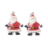 Opaque Resin Pendants, Christmas Charms, with Platinum Tone Iron Loops, Santa Claus, 36.5x27.5x5.5mm, Hole: 1.8mm(RESI-C021-01K)