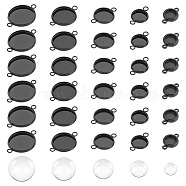 DIY Blank Dome Connector Charm Making Kit, Including 304 Stainless Steel Flat Round Links Connectors Settings, Glass Cabochons, Electrophoresis Black, 60Pcs/box(DIY-UN0004-27)