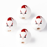 Painted Natural Wood Round Beads, Father Christmas, Red, 16x15mm, Hole: 4mm(WOOD-N006-184)