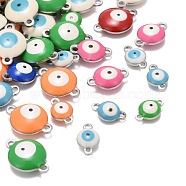 304 Stainless Steel Enamel Links Connectors, Flat Round with Evil Eye, Mixed Color, 9.5~14.5x6~10x3.5~4.5mm, Hole: 1.2~1.4mm(STAS-MSMC001-16)