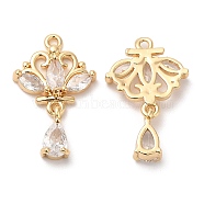 Brass with Glass Rhinestone Pendants, Flower with Teardrop Charms, Real 18K Gold Plated, 21x14x4mm, Hole: 1.2mm(KK-B074-09G)