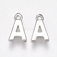 Brass Charms, Letter, Nickel Free, Real Platinum Plated, Letter.A, 8.5x5x1.5mm, Hole: 0.8mm(X-KK-S350-167A-P)