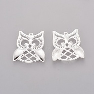 Tibetan Style Alloy Pendants, Owl Alloy Pendants for Halloween, Lead Free and Cadmium Free, Silver Color Plated, 31x28x1mm, hole: 2mm(PALLOY-A14911-S-LF)