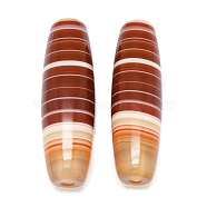 Tibetan Style dZi Beads, Natural Agate Beads, Rice, Dyed & Heated, Striped Pattern, 40.5x12.5mm, Hole: 2.6mm(G-Q166-07)