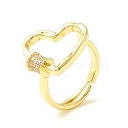 Clear Cubic Zirconia Open Heart Adjustable Ring for Women, Cadmium Free & Lead Free, Real 18K Gold Plated, US Size 7(17.3mm)(ZIRC-P096-01G)