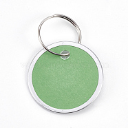 Aluminum Pendants, with Paper and Iron Key Ring Clasps, Flat Round, Platinum, Light Green, 31x1mm, Ring: 19x1mm, hole: 17mm(FIND-WH0025-02)