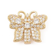 Brass Micro Pave Clear Cubic Zirconia Slide Charms, Long-Lasting Plated, Butterfly, Golden, 14x17x5mm, Hole: 10x1.5mm(ZIRC-I068-32G)