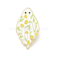 Ghost with Flower Enamel Pin, Halloween Alloy Badge for Backpack Clothes, Light Gold, Yellow, 30.5x17x1.5mm(JEWB-G014-C03)