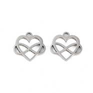 316 Stainless Steel Charms, Heart Charm, Laser Cut, Stainless Steel Color, 12.5x13x1mm, Hole: 1.5mm(STAS-C096-12A-P)