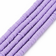 Handmade Polymer Clay Bead Strands, Heishi Beads, Disc/Flat Round, Lilac, 4x0.5~1mm, Hole: 1.5mm, about 320~447pcs/strand, 15.74~16.92 inch(CLAY-T002-4mm-57)