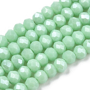 Electroplate Glass Beads Strands, Pearl Luster Plated, Faceted, Rondelle, Light Cyan, 4x3mm, Hole: 0.4mm, about 113~115pcs/strand, 41~41.5cm(EGLA-A044-P4mm-A14)