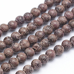 Natural Sandalwood Beads Strands, Round, Dyed, 6mm, Hole: 1mm, about 64pcs/strand, 15.7 inch(40cm)(WOOD-P011-01-6mm)
