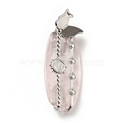 Natural Rose Quartz Pendants, Oval Charm, with Stainless Steel Color Tone Sun & Butterfly 304 Stainless Steel Findings, 39x17x7.5mm, Hole: 2.6mm(G-D473-09P)