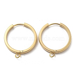 201 Stainless Steel Huggie Hoop Earrings Findings, with Vertical Loop, with 316 Surgical Stainless Steel Earring Pins, Ring, Real 24K Gold Plated, 24x3mm, Hole: 2.7mm, Pin: 1mm(STAS-A167-01Q-G)