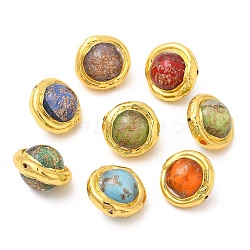 Handmade Lampwork Beads, with Golden Tone Brass Findings and Glitter Powder, Long-Lasting Plated, Round, Mixed Color, 16.5~17x12.5mm, Hole: 1mm(KK-M251-16G)