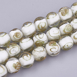 Handmade Gold Sand Lampwork Beads, Round, White, 11.5~12.5x11~12mm, Hole: 1.5~2mm(LAMP-T006-07K)