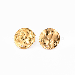 304 Stainless Steel Stud Earring Findings, with Earring Backs, Flat Round, Real 18K Gold Plated, 12.5mm, Hole: 1mm, Pin: 0.8mm(STAS-T052-38C-G)