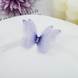 Gradient Color 2-Layer Fibre Tulle Ornament Accessories, 3D Craft Organza Butterfly, with Crystal Rhinestone, Mauve, 45~48x35~37x3mm(DIY-WH0449-15F)