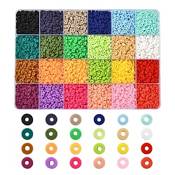 8400Pcs 24 Colors Eco-Friendly Handmade Polymer Clay Beads, Disc/Flat Round, Heishi Beads, Mixed Color, 4x1mm, Hole: 1mm, 350pcs/color(CLAY-YW0001-11A-4mm)