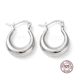 Rhodium Plated 925 Sterling Silver Chunky Hoop Earrings, Thick Hoop Earrings, with S925 Stamp, Real Platinum Plated, 23x4.5x18mm(EJEW-K258-01B-P)
