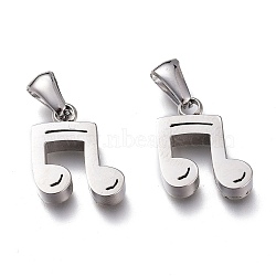 304 Stainless Steel Pendants, Manual Polishing, Musical Note, Stainless Steel Color, 15x12x3.5mm, Hole: 6x2.5mm(STAS-Z006-11P)