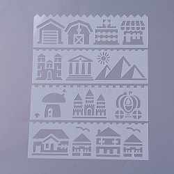 Plastic Kids Drawing Stencil Template, For Scrapbooking Journal Card Making School Art Projects, Buildings, White, 186x56x0.3mm, about 8pcs/set(DIY-P003-J01)