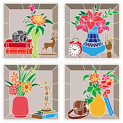 4Pcs 4 Styles Sea Animals Theme PET Hollow Out Drawing Painting Stencils, for DIY Scrapbook, Photo Album, Flower, 300x300mm, 1pc/style(DIY-WH0394-0108)