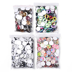 Mixed Pattern Half Round/Dome Printed Glass Cabochons, Mixed Color, 40x9mm(GLAA-T029-16E)