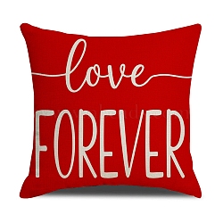 Valentine's Day Burlap Pillow Covers, Square Pillowcase with Zipper, Word Sweet on You, Word Love Forever, Crimson, 450x454x2mm(AJEW-M217-01C)