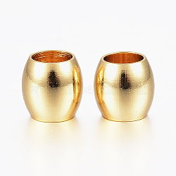202 Stainless Steel European Beads, Barrel, Large Hole Beads, Golden, 6x6mm, Hole: 4mm(X-STAS-K154-71G)