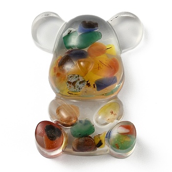 Resin Display Decorations, with Natural Multi-Color Agate Chips Inside, Bear, 53.5~53.8x41~41.5x17.5~21mm
