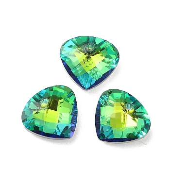 Electroplated Glass Pendants, Back Plated, Faceted, Teardrop Charms, Yellow Green, 12x13x5mm, Hole: 1.2mm