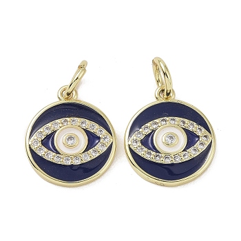 Real 18K Gold Plated Brass Micro Pave Cubic Zirconia Pendants, with Enamel and Jump Ring, Evil Eye Charms, Eye, 15x13x2mm, Hole: 4mm