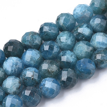 Natural Apatite Beads Strands, Faceted, Round, 9.5~10x10mm, Hole: 1mm, about 19pcs/strand, 7.48 inch